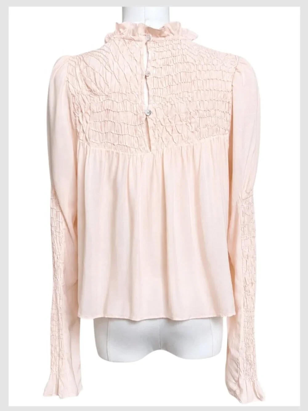 FREE PEOPLE Smocked in Time Pink Rose Ruffle Neck smocked‎ Blouse Top XS